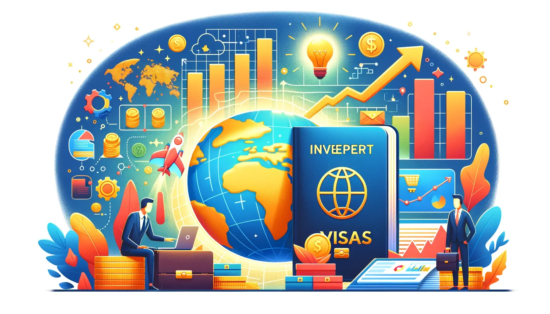 A vibrant and professional feature image depicting the concept of 'golden visas' vs 'entrepreneur visas'